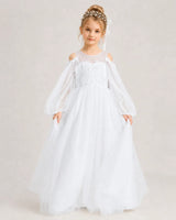 White Tulle A-line Girls Formal Dress Front View