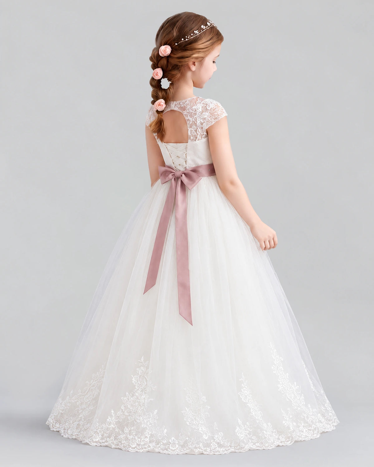 Dusty Rose Ball Gown Flower Girl Dress Back [Shared]