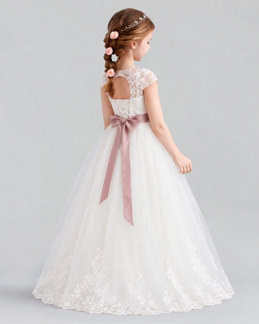 Dusty Rose Ball Gown Flower Girl Dress Back [Shared]