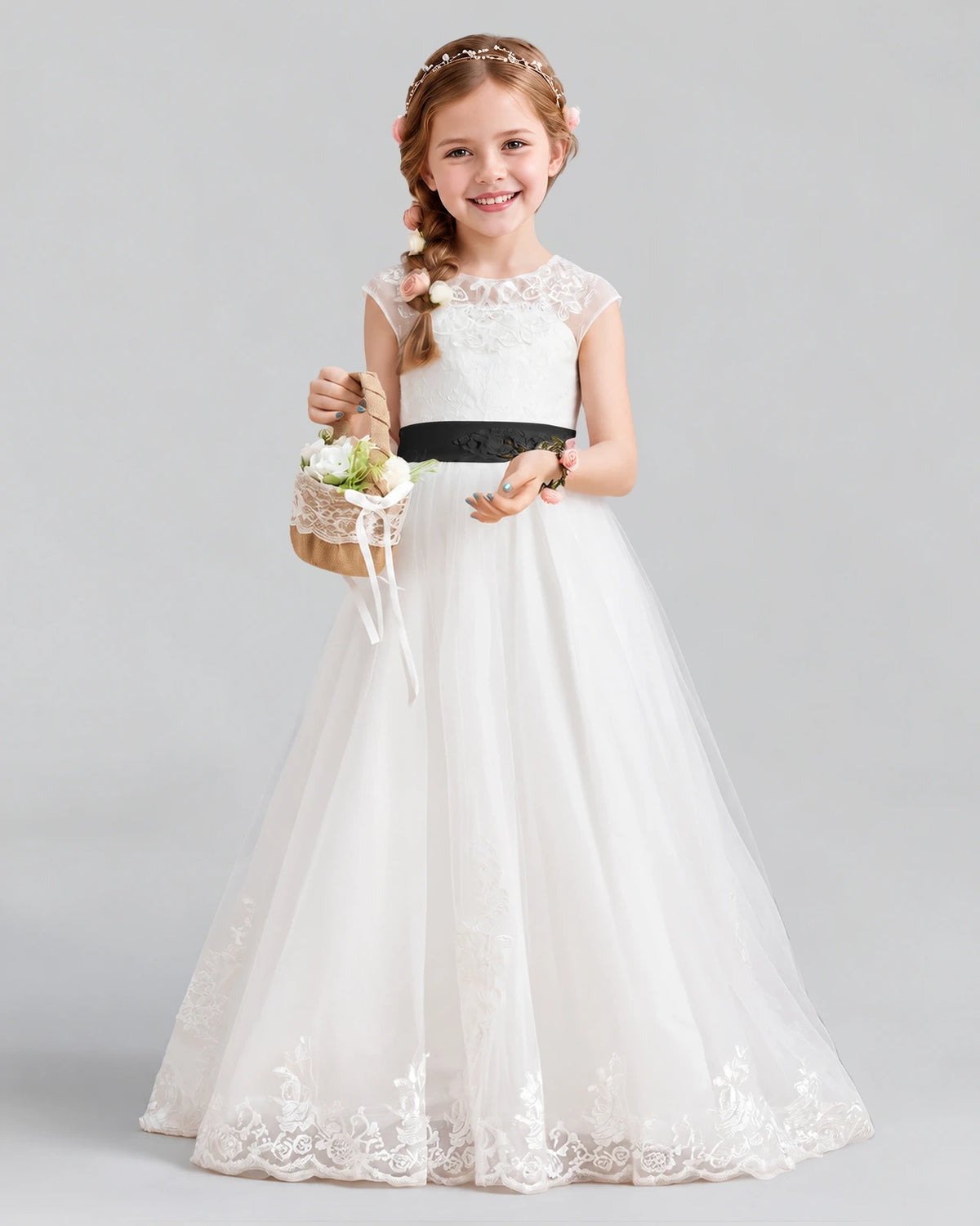 Black Ball Gown Flower Girl Dress Front