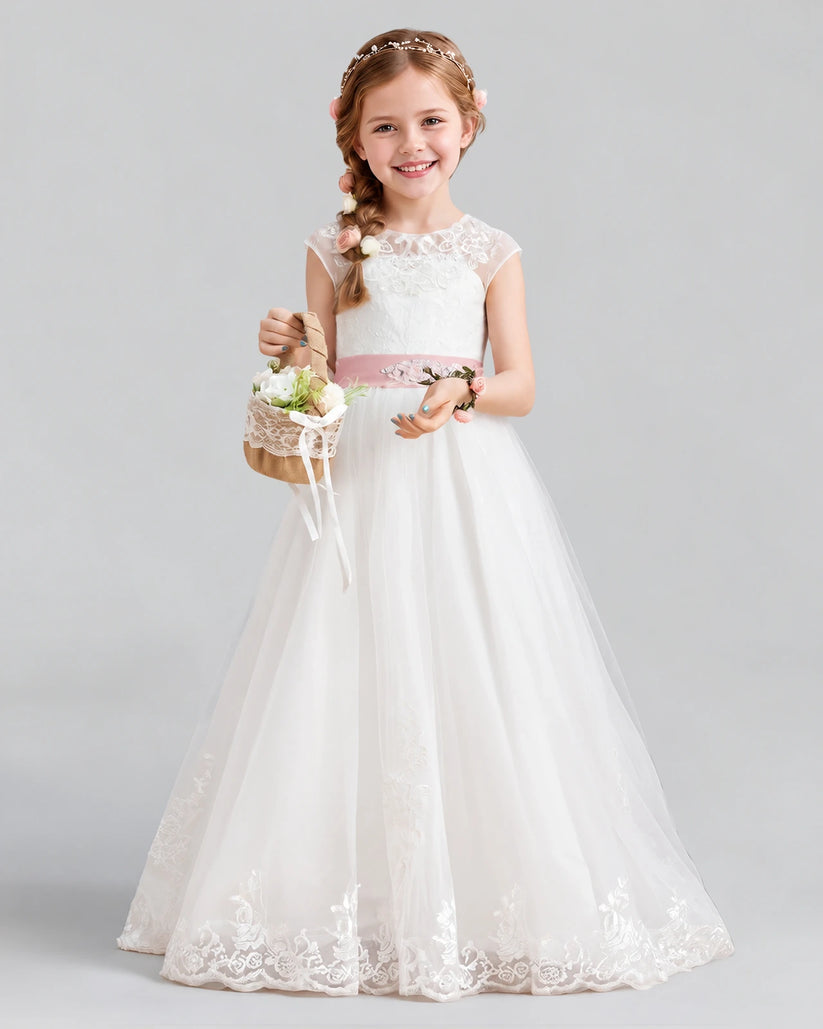 Blush Pink Ball Gown Flower Girl Dress Front