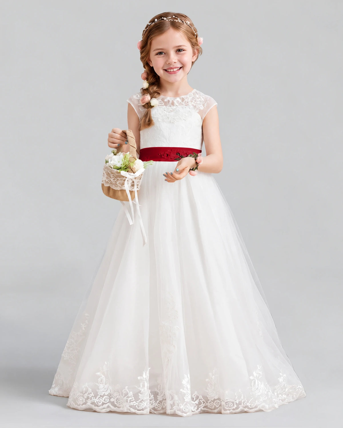 Burgundy Ball Gown Flower Girl Dress Front