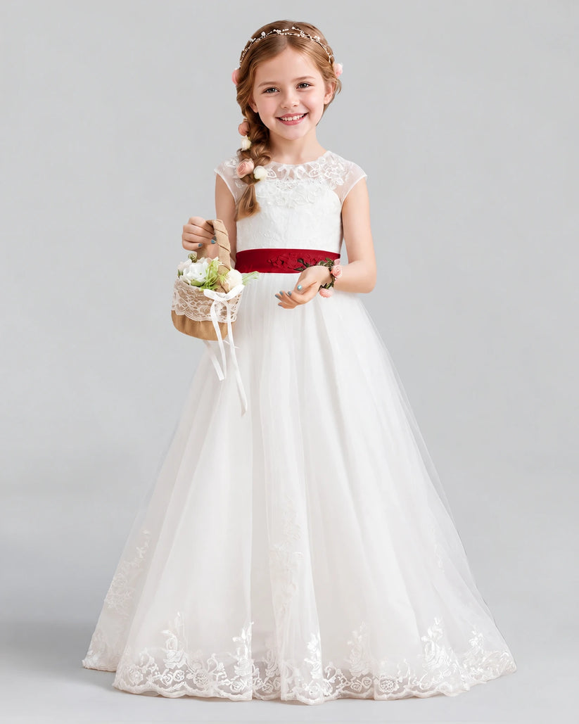 Burgundy Ball Gown Flower Girl Dress Front