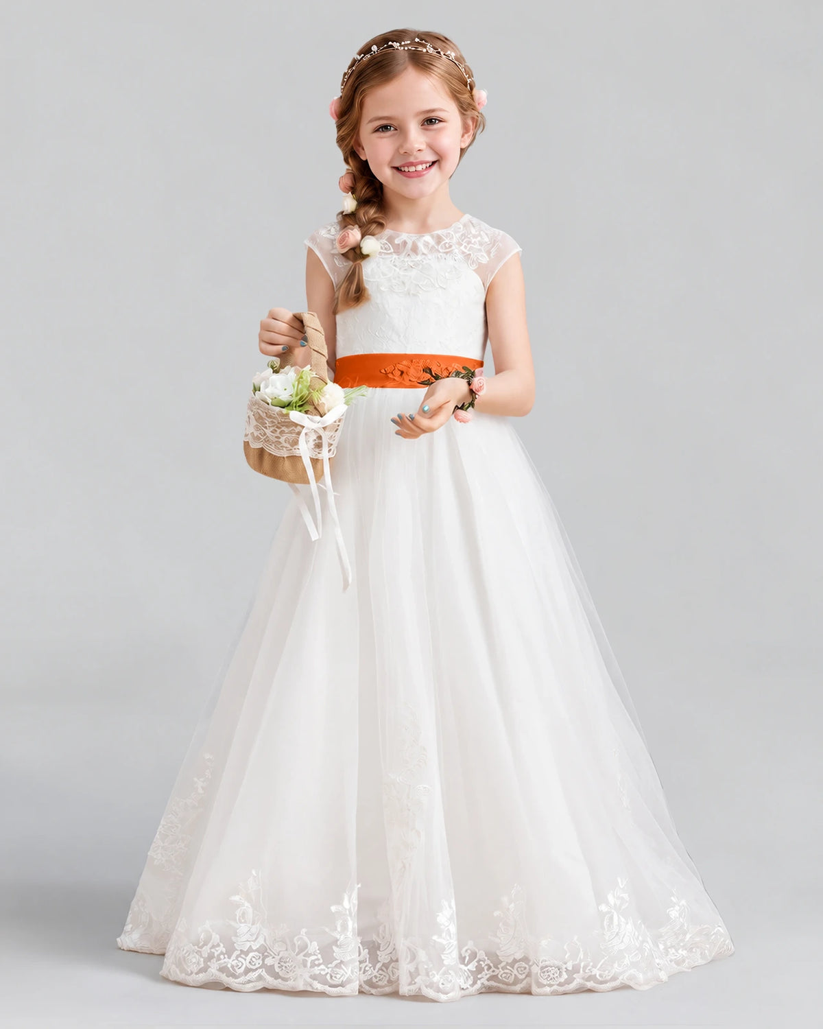Burnt Orange Ball Gown Flower Girl Dress Front