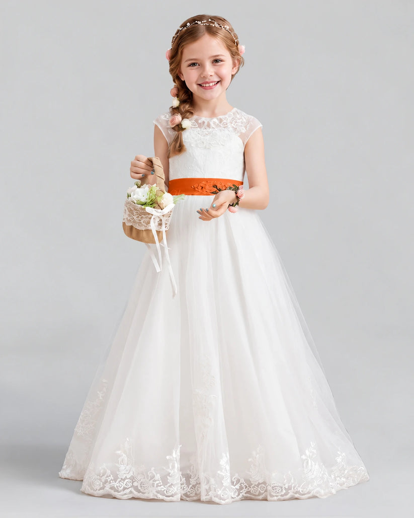 Burnt Orange Ball Gown Flower Girl Dress Front