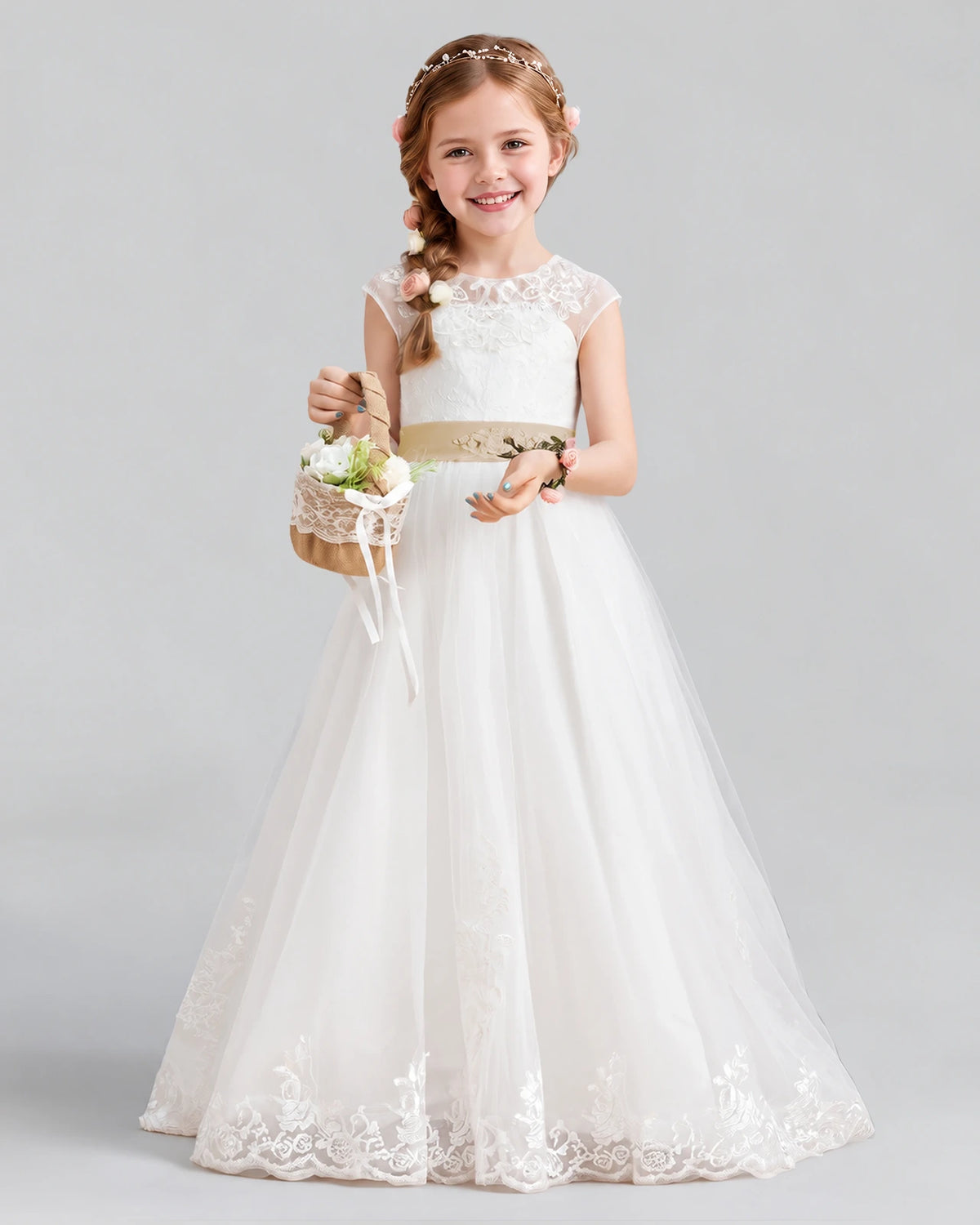 Champagne Ball Gown Flower Girl Dress Front