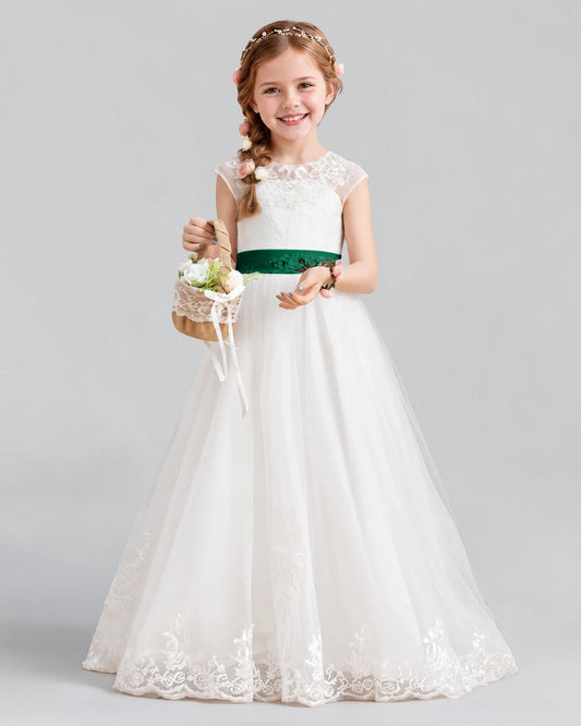 Dark Green Ball Gown Flower Girl Dress Front