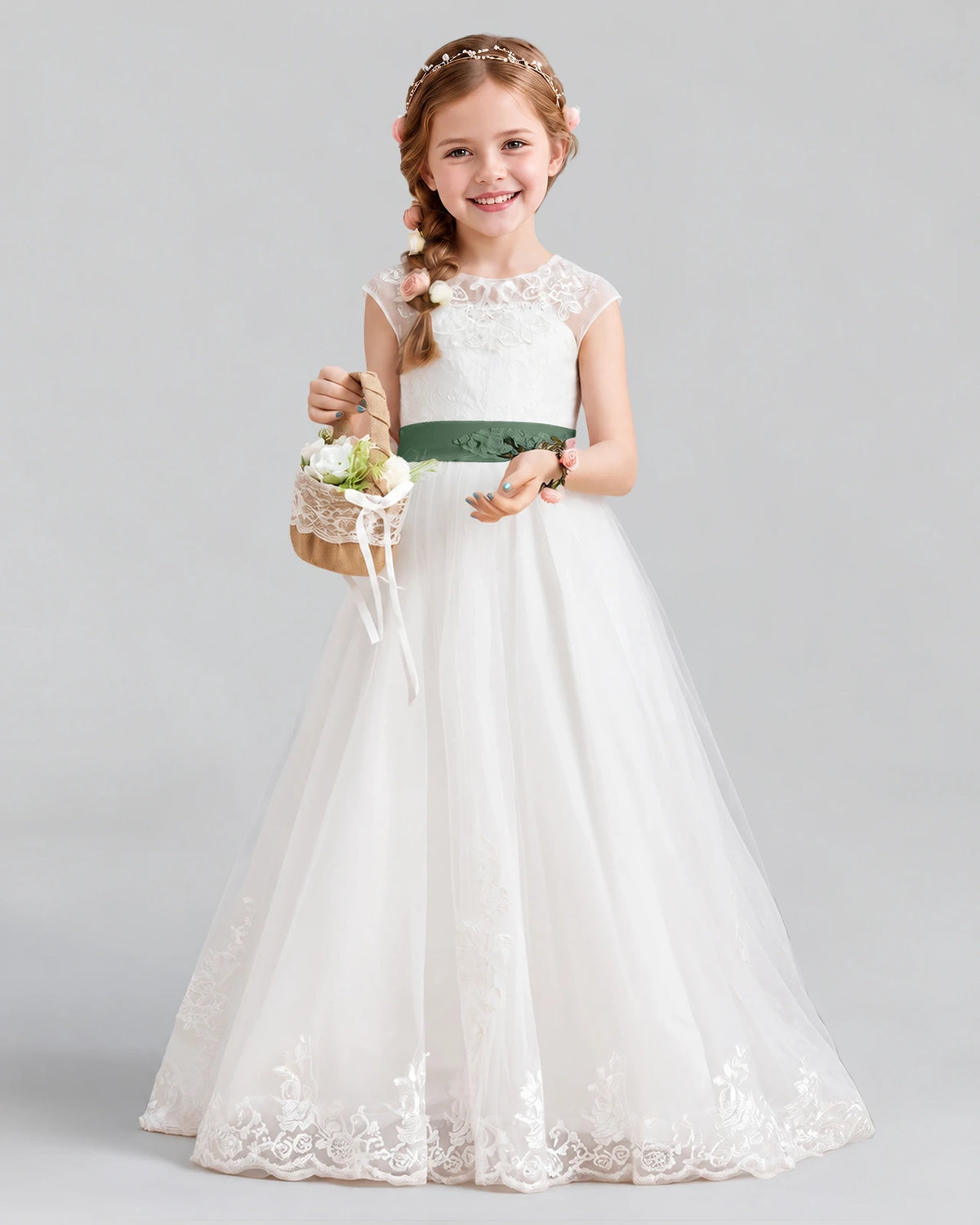 Eucalyptus Ball Gown Flower Girl Dress Front