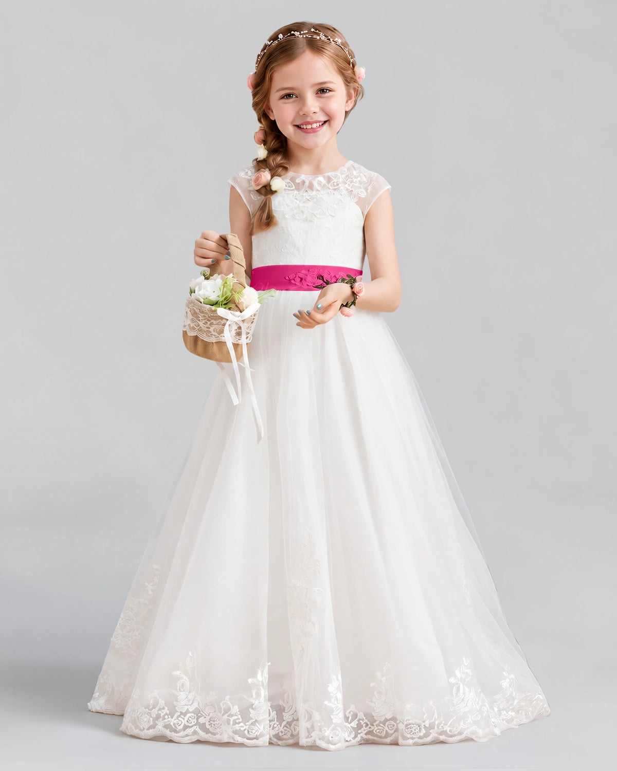 Hot Pink Ball Gown Flower Girl Dress Front