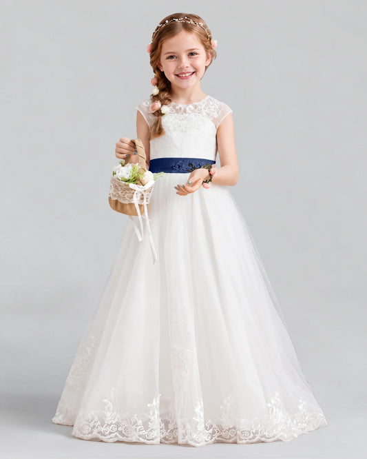 Navy Blue Ball Gown Flower Girl Dress Front
