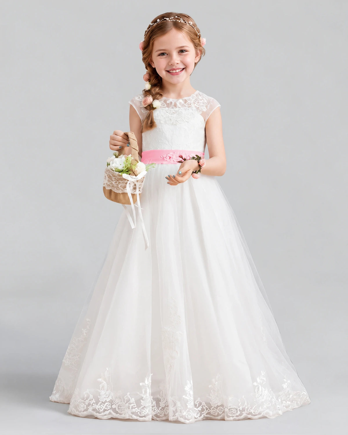 Pink Ball Gown Flower Girl Dress Front