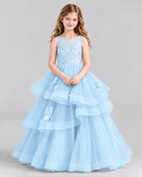 Baby Blue Ball Gown Girls Pageant Dresses Front