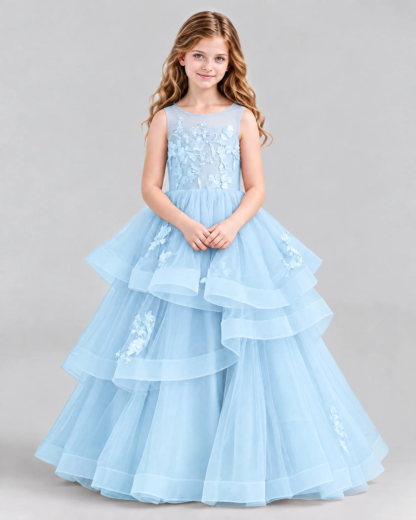 Baby Blue Ball Gown Girls Pageant Dresses Front