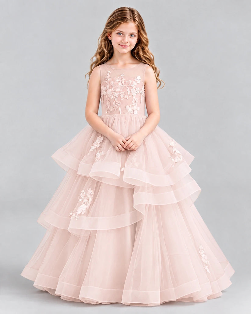 Blush Pink Ball Gown Girls Pageant Dresses Front
