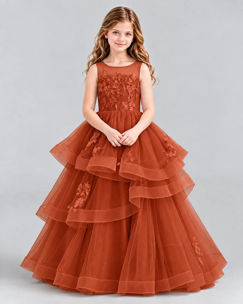 Burnt Orange Ball Gown Girls Pageant Dresses Front