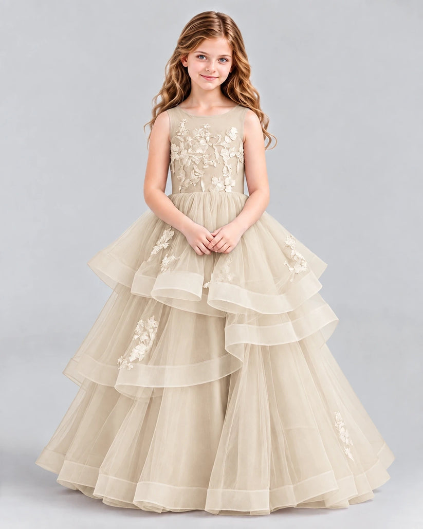 Champagne Ball Gown Girls Pageant Dresses Front