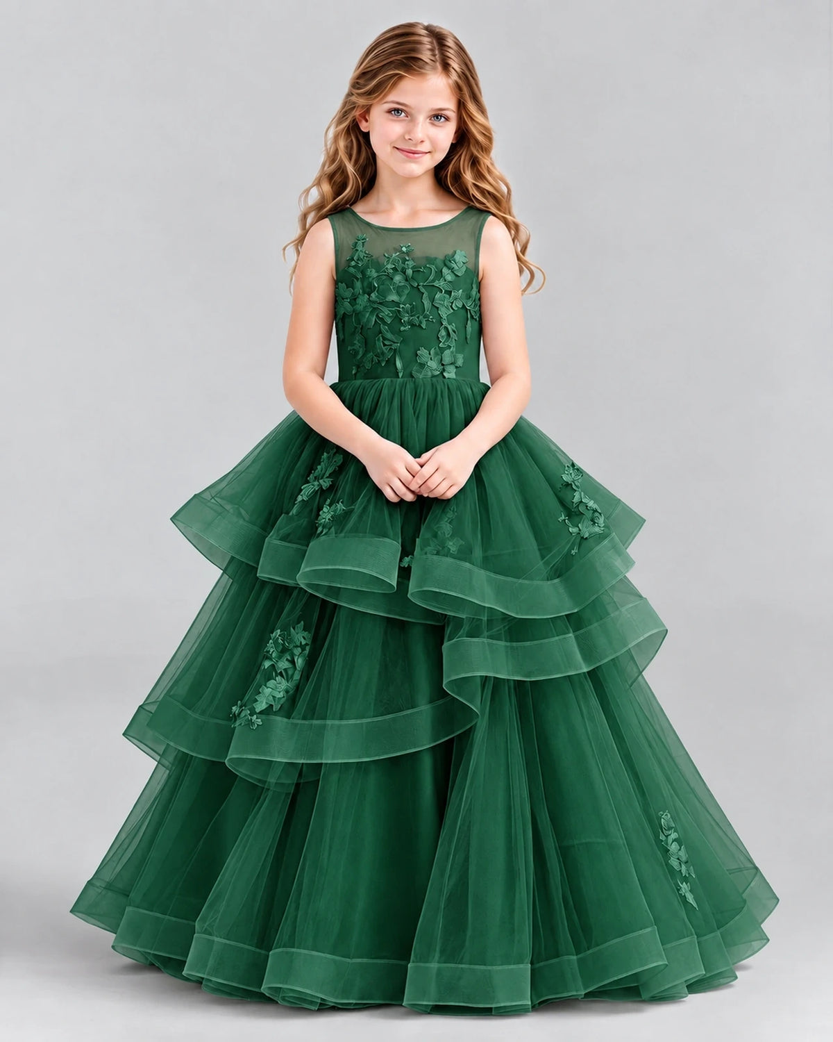 Dark Green Ball Gown Girls Pageant Dresses Front