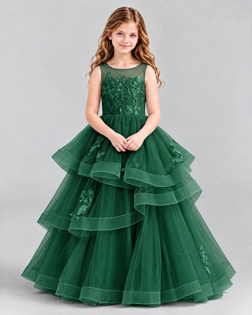 Dark Green Ball Gown Girls Pageant Dresses Front
