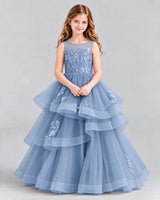 Dusty Blue Ball Gown Girls Pageant Dresses Front