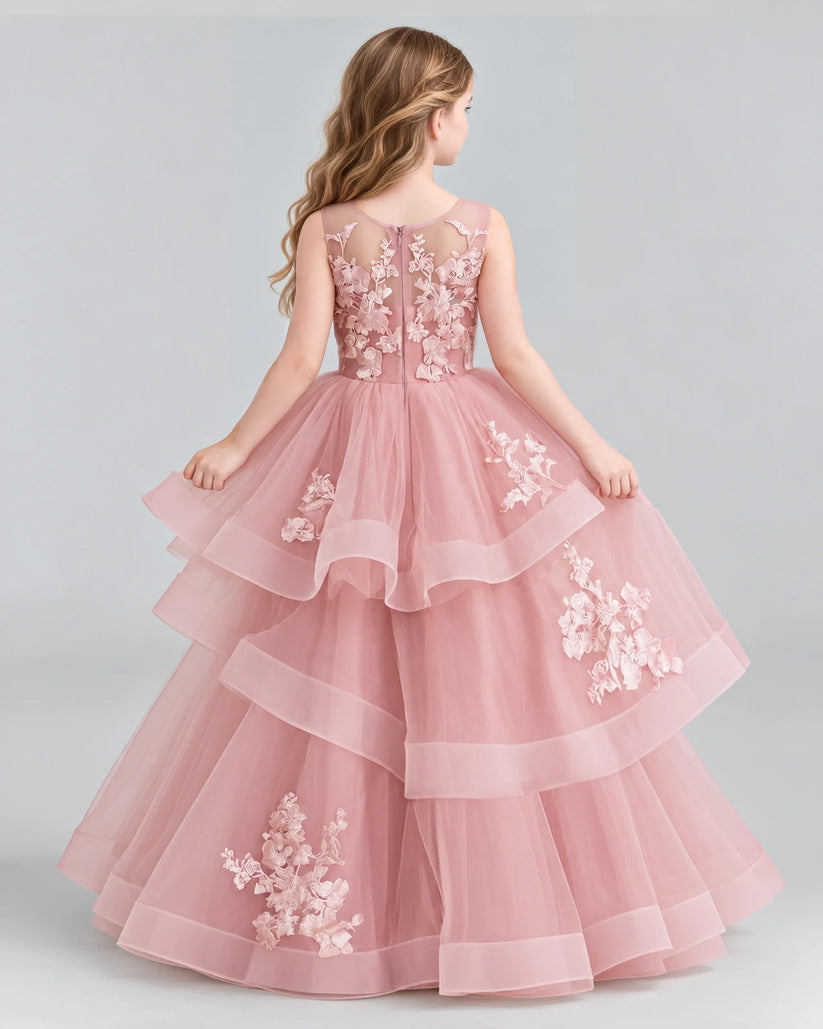 Dusty Rose Ball Gown Girls Pageant Dresses Back [Shared]