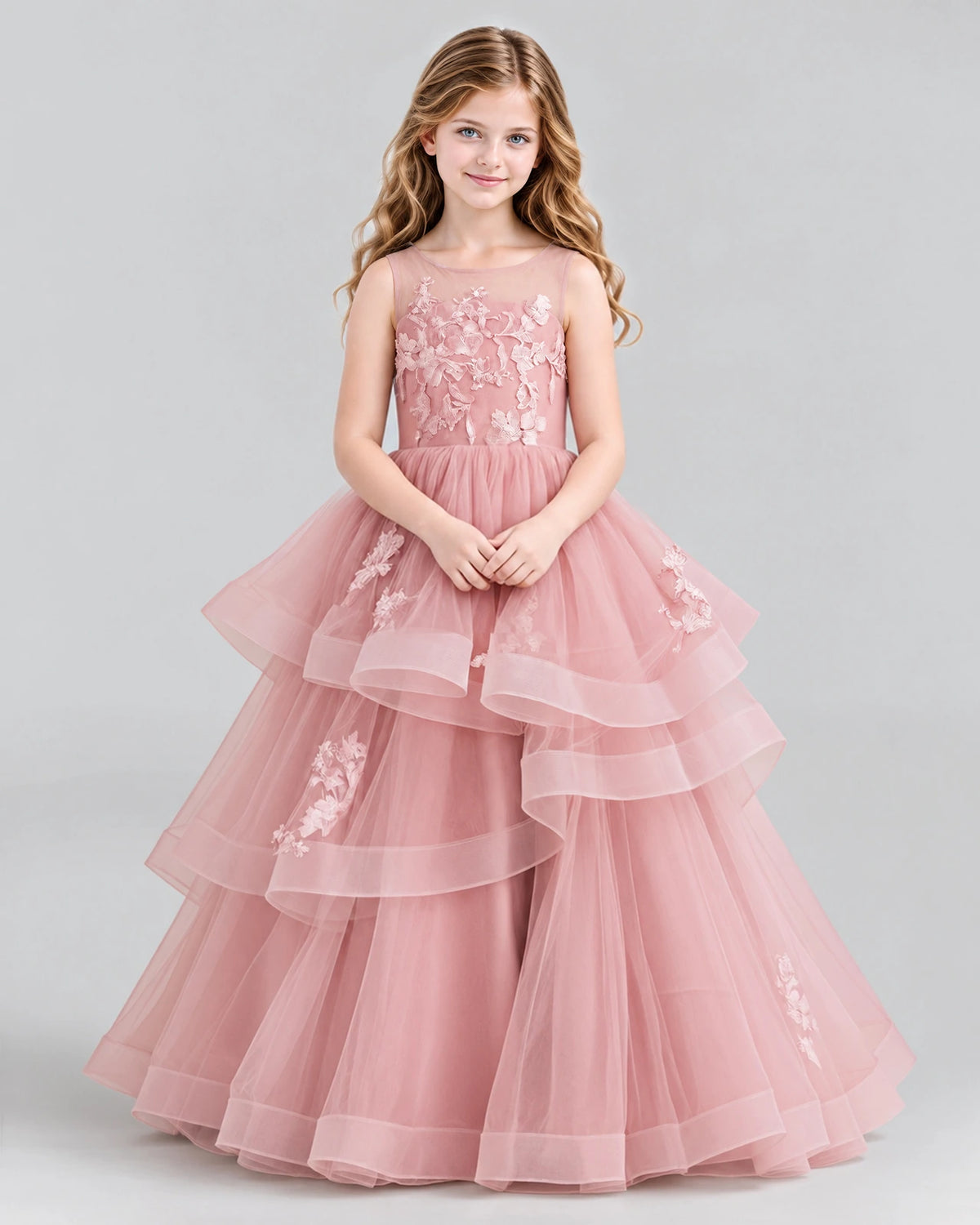 Dusty Rose Ball Gown Girls Pageant Dresses Front