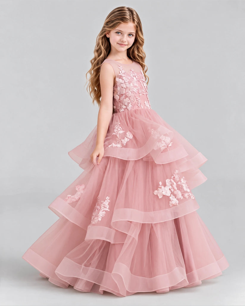 Dusty Rose Ball Gown Girls Pageant Dresses Side [Shared]