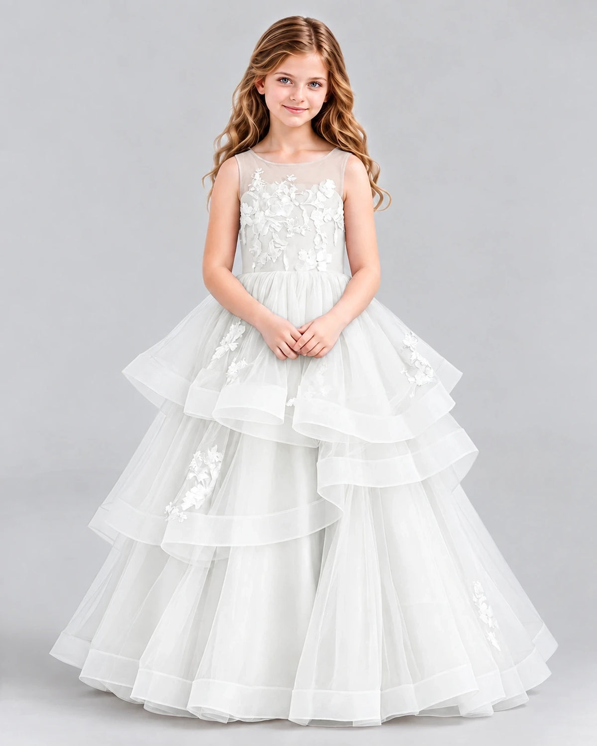 Ivory Ball Gown Girls Pageant Dresses Front