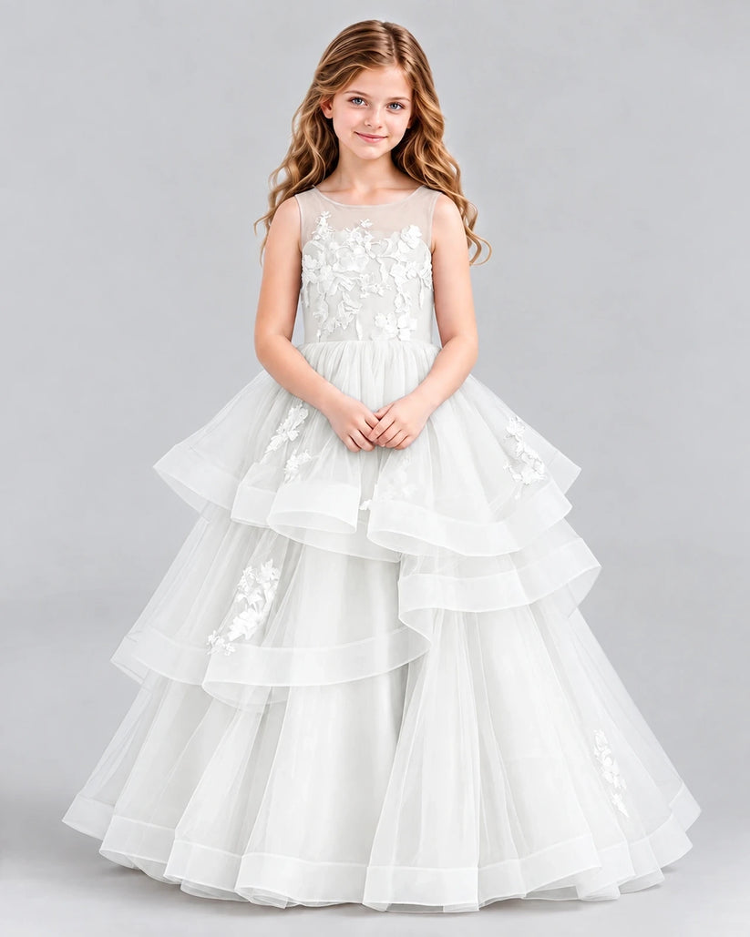Ivory Ball Gown Girls Pageant Dresses Front