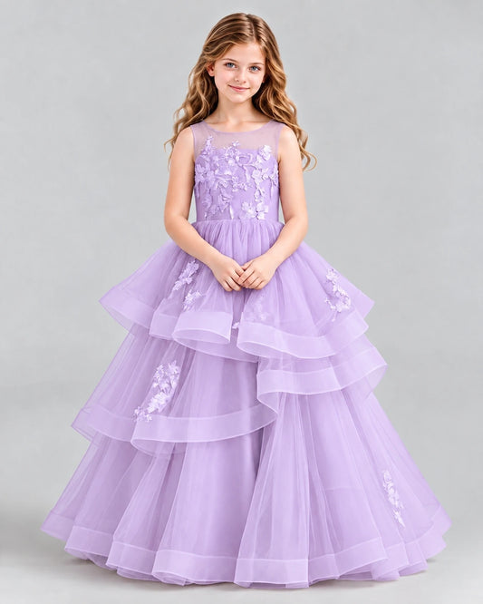 Lilac Ball Gown Girls Pageant Dresses Front