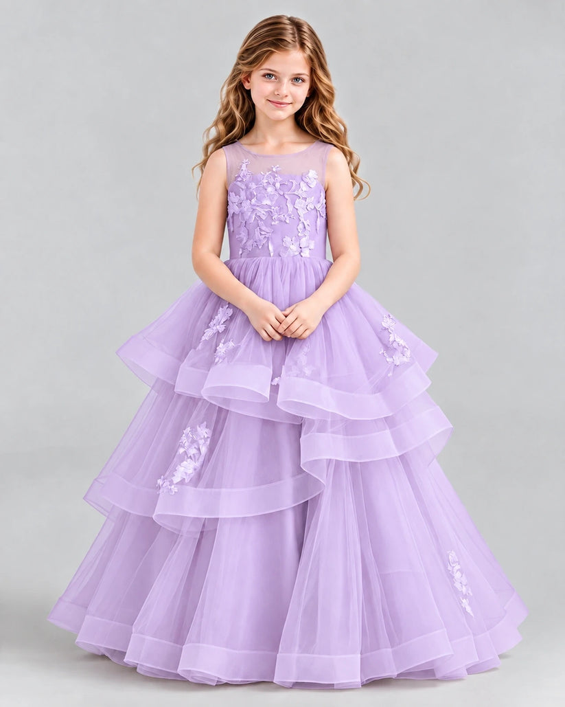 Lilac Ball Gown Girls Pageant Dresses Front