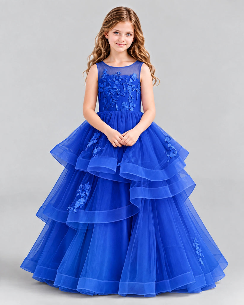 Royal Blue Ball Gown Girls Pageant Dresses Front