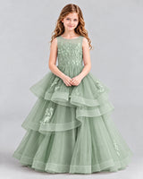 Sage Green Ball Gown Girls Pageant Dresses Front