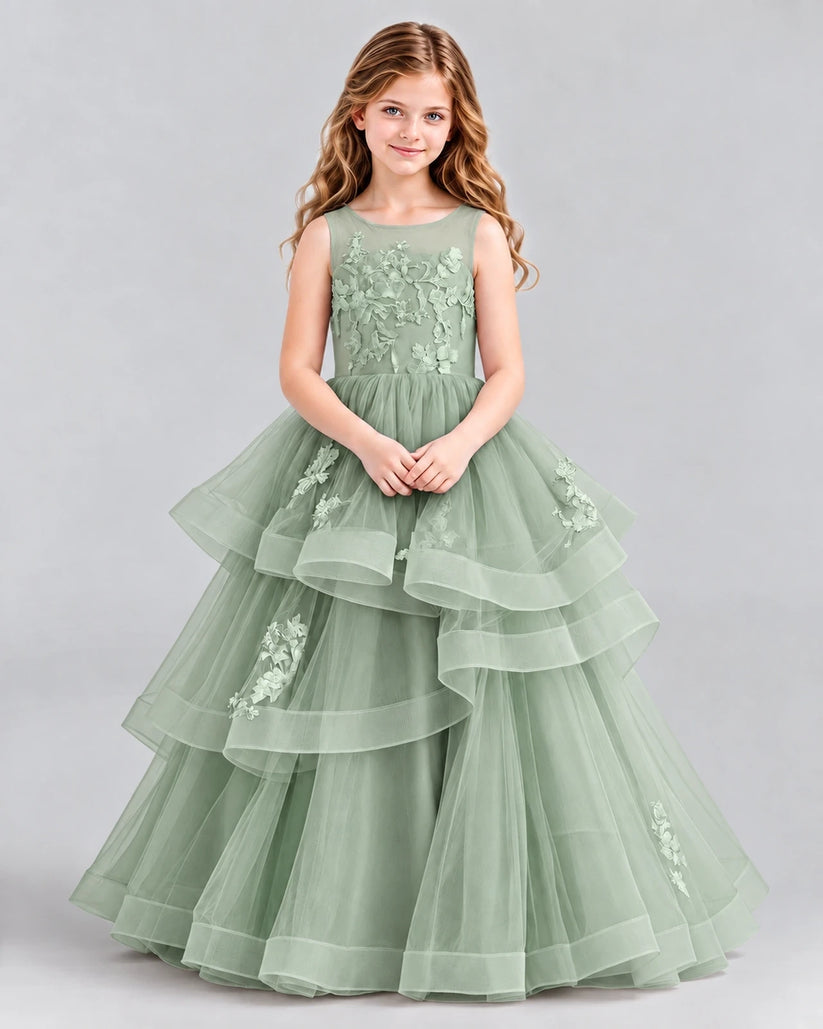 Sage Green Ball Gown Girls Pageant Dresses Front
