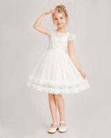 Ivory Tulle A-line Flower Girl Dress Front View