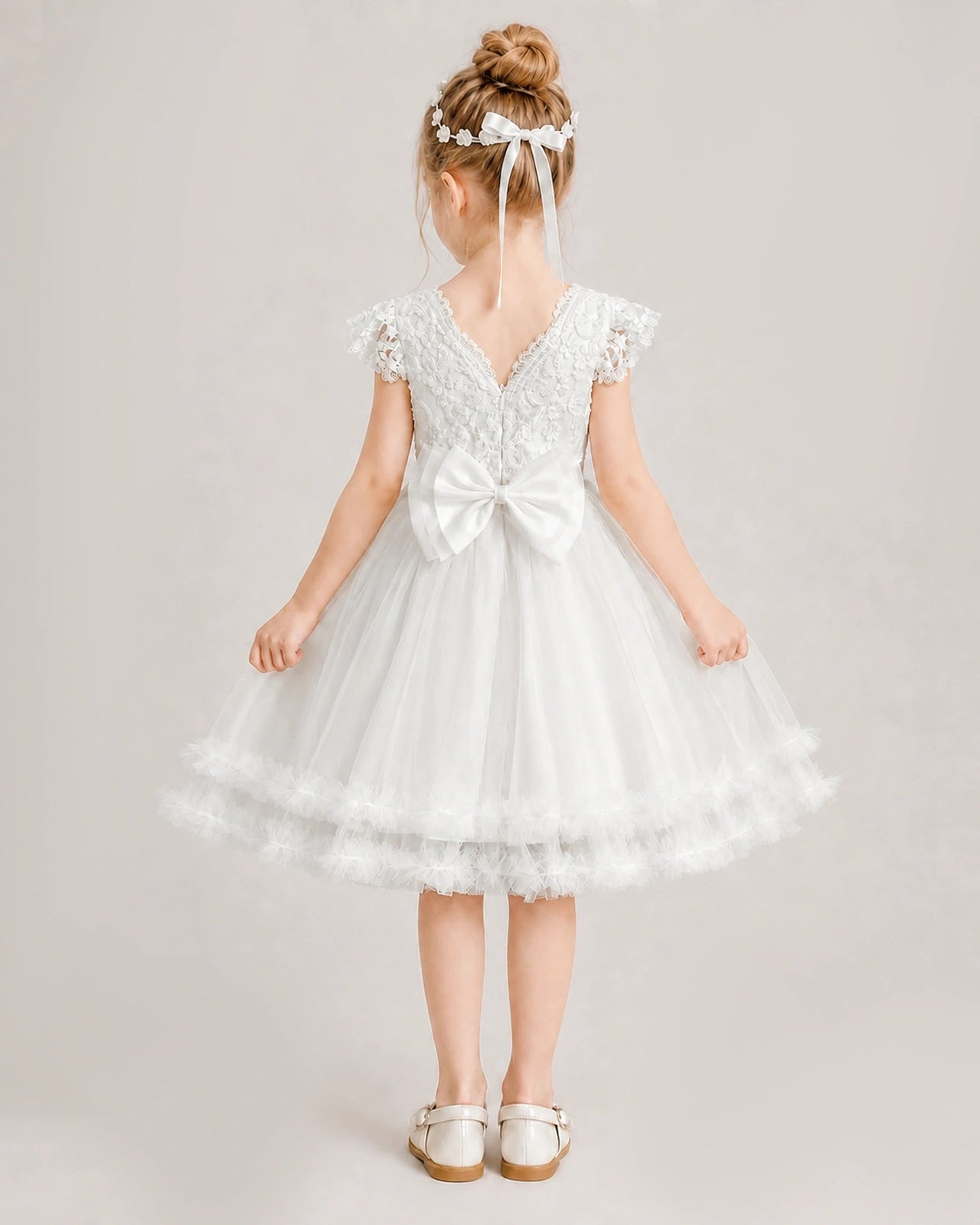 Dideyttawl Lace Bodice Tulle Flower Girl Dress with Bow Back Zweitbild