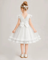 Ivory Tulle A-line Flower Girl Dress Back View