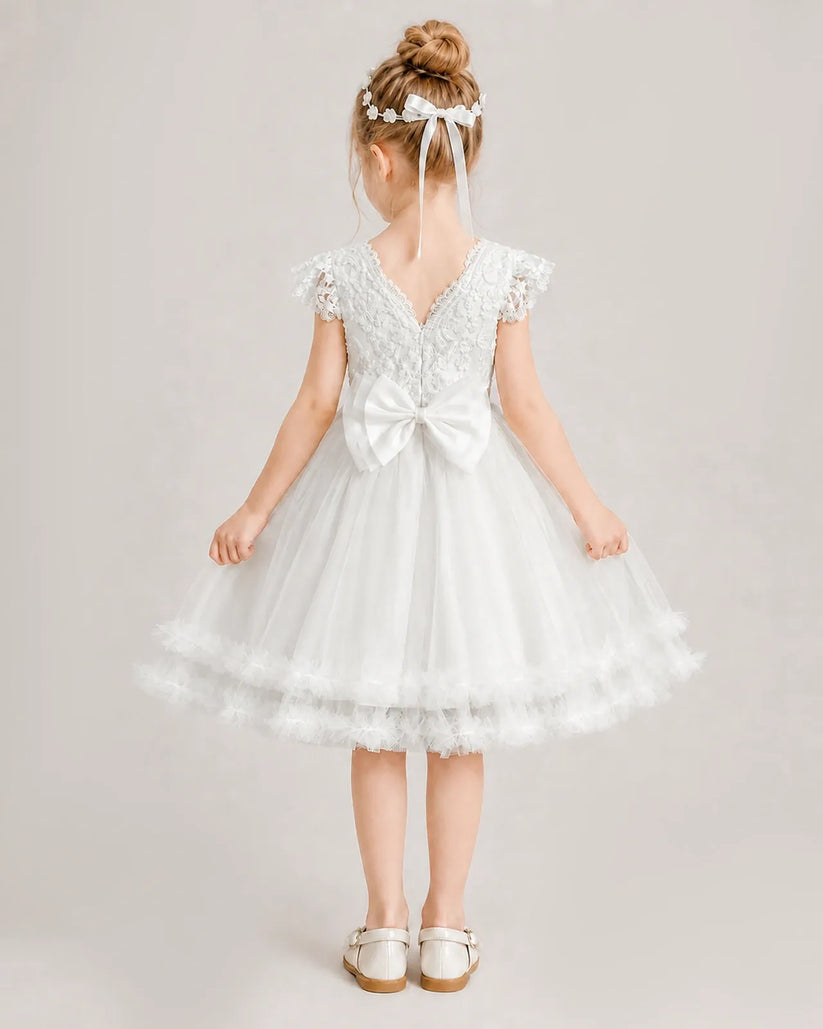Ivory Tulle A-line Flower Girl Dress Back View