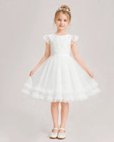 Ivory Lace A-line Flower Girl Dress Front View