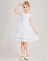 White Tulle A-line Flower Girl Dress Front View