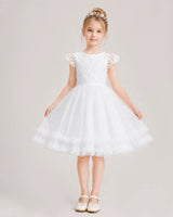 White Tulle A-line Flower Girl Dress Front View