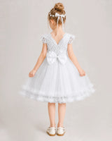 White Lace A-line Flower Girl Dress Back View
