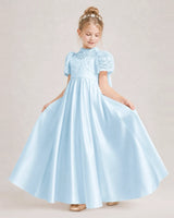 Baby Blue Satin A-line First Communion Dress Front View