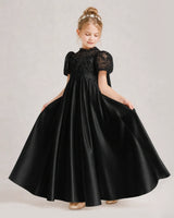Black Satin A-line First Communion Dress Front View