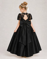 Black Satin A-line First Communion Dress Back View