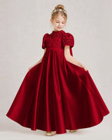 Burgundy Satin A-line First Communion Dress Front View