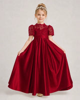 Burgundy Satin A-line First Communion Dress Front View