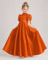 Burnt Orange Satin A-line First Communion Dress Front View