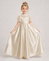 Champagne Satin A-line First Communion Dress Front View