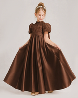 Chocolate Satin A-line First Communion Dress Front View