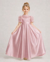 Dusty Rose Satin A-line First Communion Dress Front View